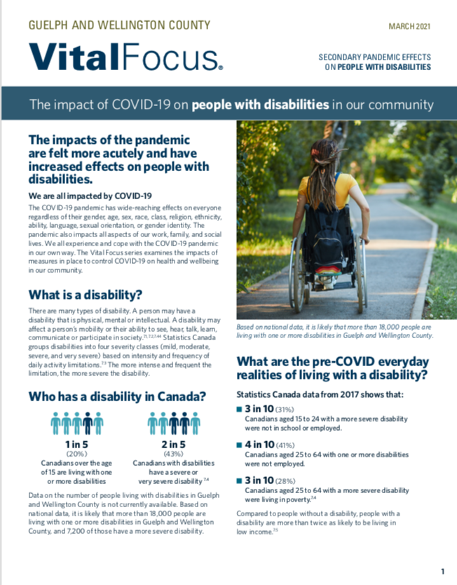 Image of First Page of Vital Focus Report, includes text and picture of person in wheel  chair